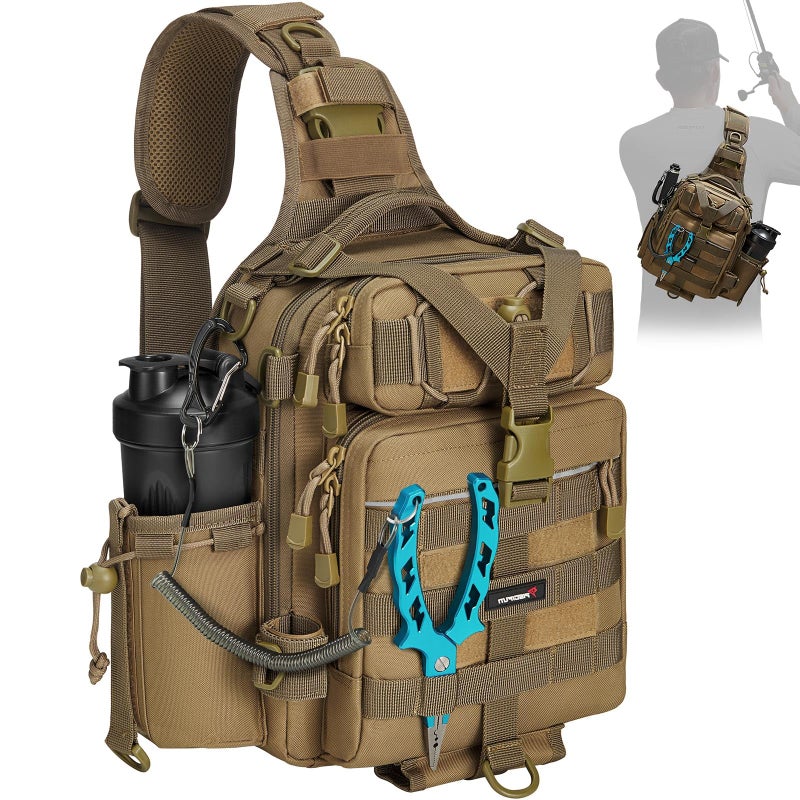 Piscifun Fishing Tackle Bag with Rod & Gear Holder, Lightweight Sling Bag Storge Gear and Equipment, Kaki - Image 1